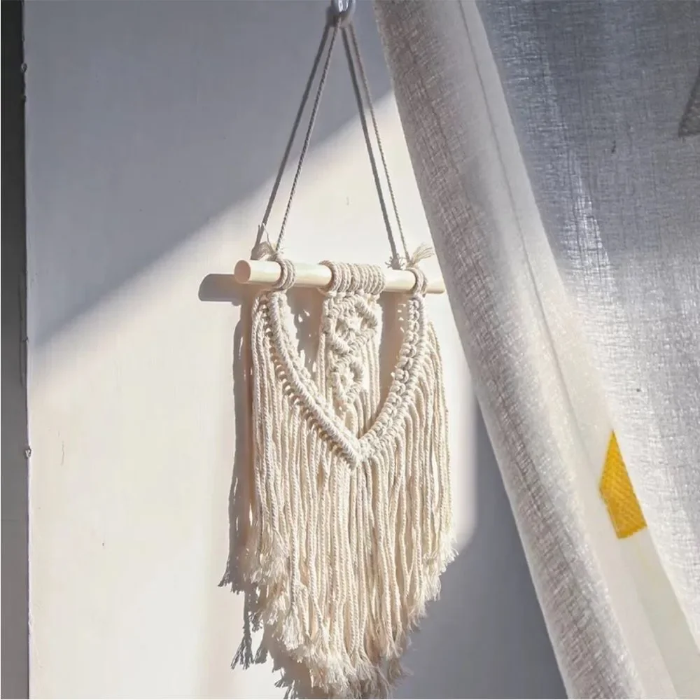 Cream Macrame Fringe Wall Hanging Decor